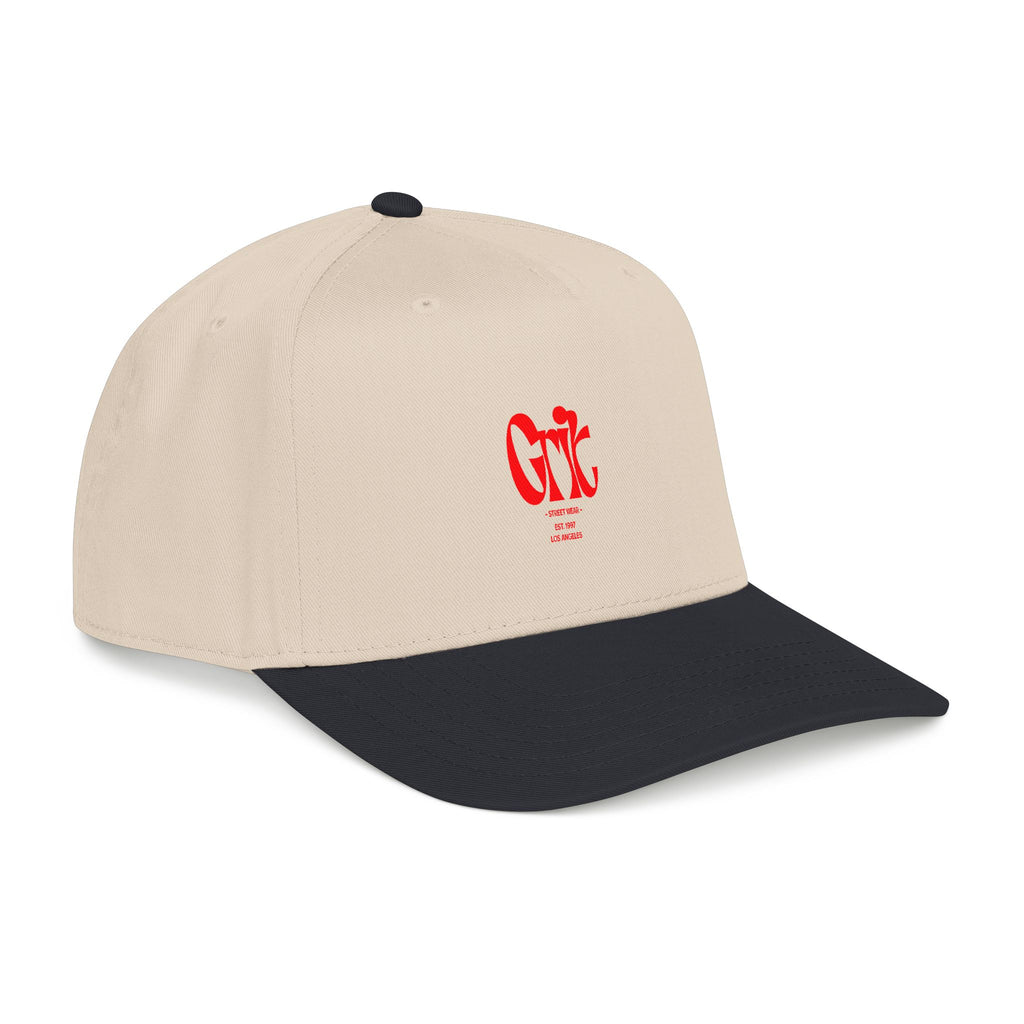 Grit - Mid Profile Baseball Cap — Red 'Crt' Script Embroidered Logo