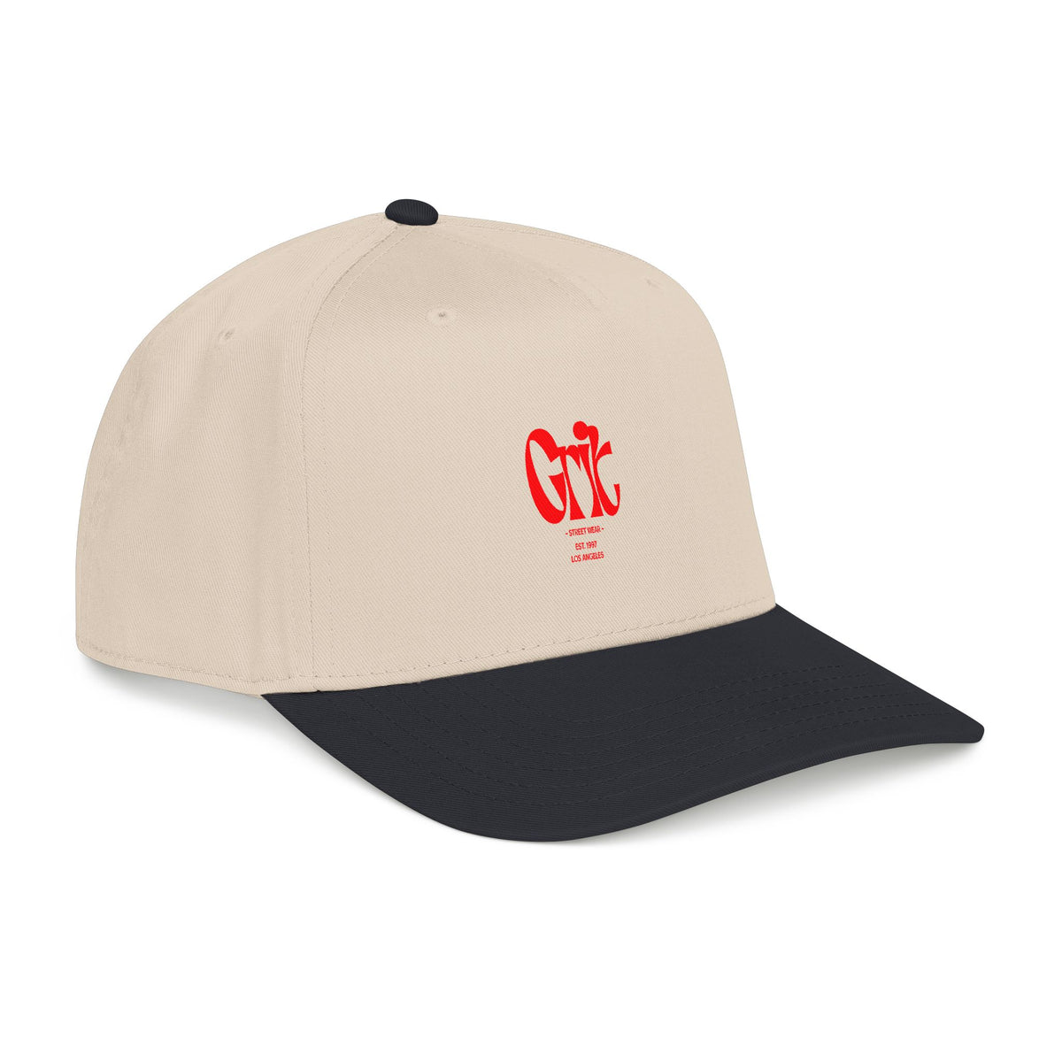 Grit - Mid Profile Baseball Cap — Red 'Crt' Script Embroidered Logo