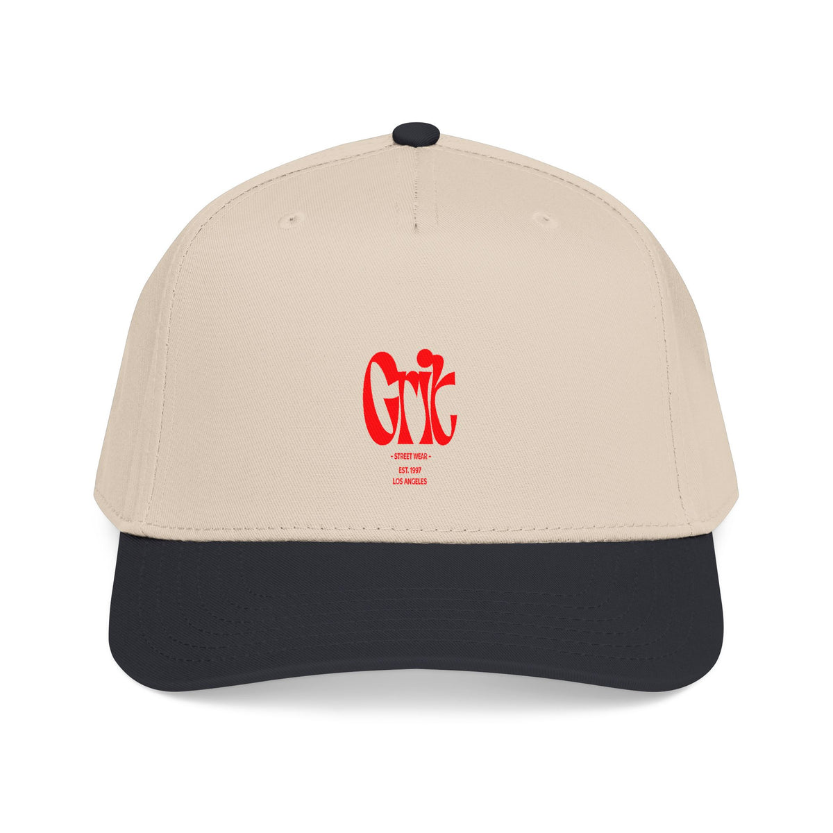 Grit - Mid Profile Baseball Cap — Red 'Crt' Script Embroidered Logo