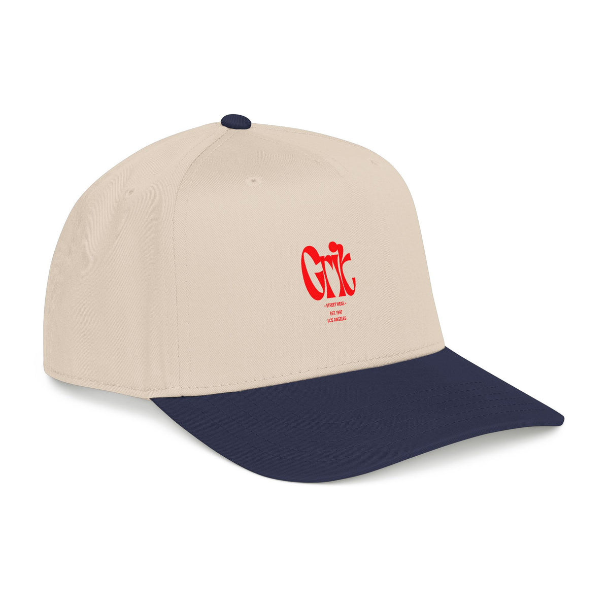 Grit - Mid Profile Baseball Cap — Red 'Crt' Script Embroidered Logo