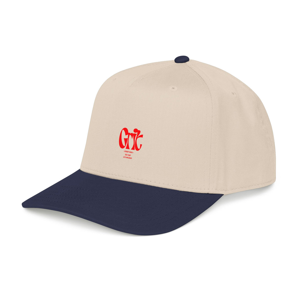 Grit - Mid Profile Baseball Cap — Red 'Crt' Script Embroidered Logo