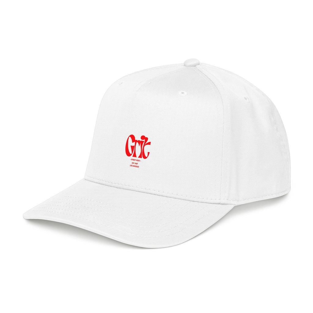 Grit - Mid Profile Baseball Cap — Red 'Crt' Script Embroidered Logo