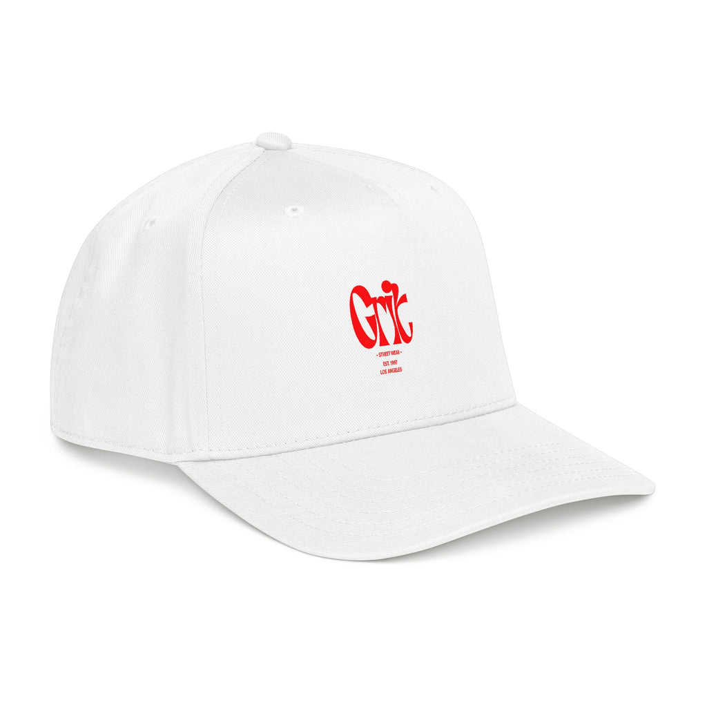 Grit - Mid Profile Baseball Cap — Red 'Crt' Script Embroidered Logo