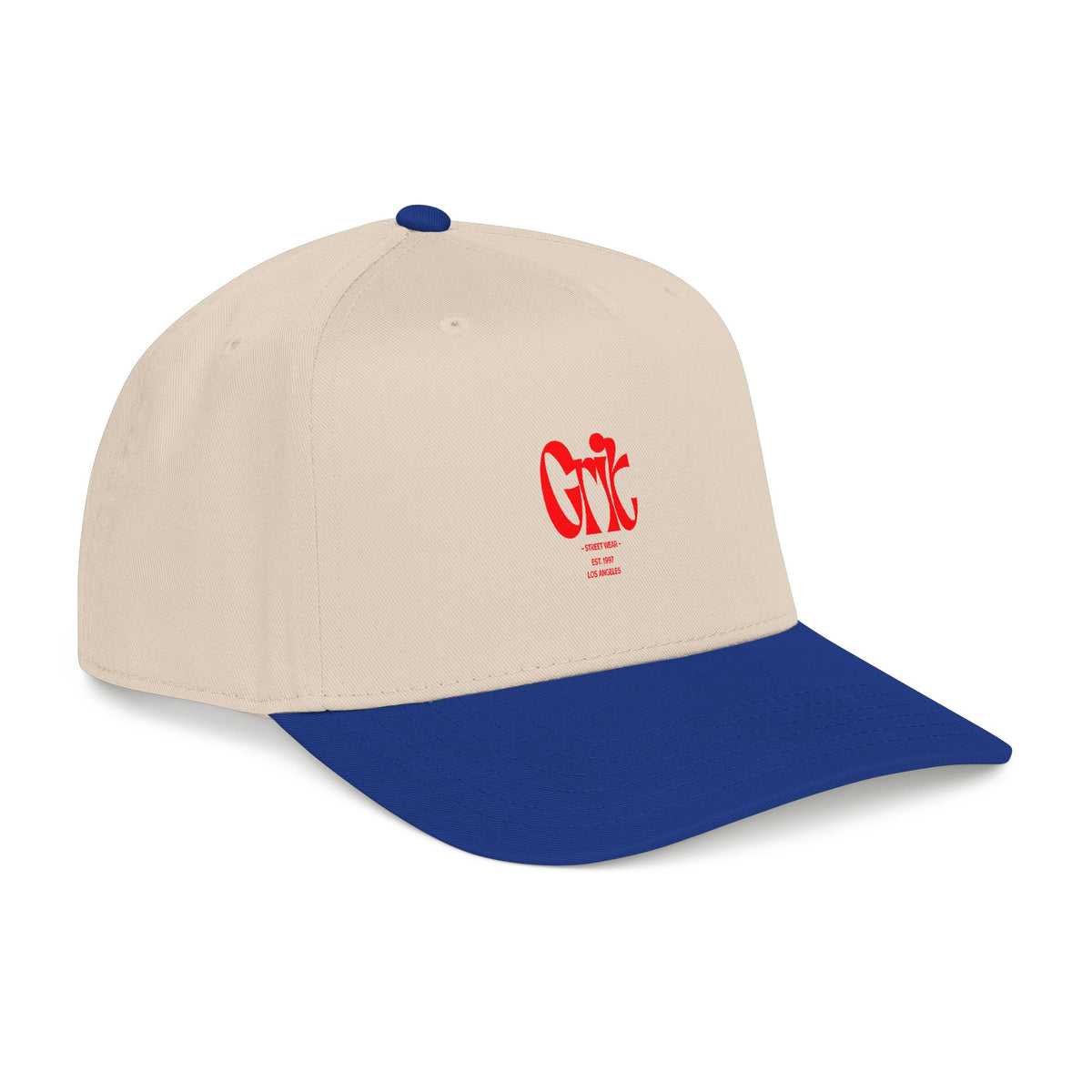 Grit - Mid Profile Baseball Cap — Red 'Crt' Script Embroidered Logo