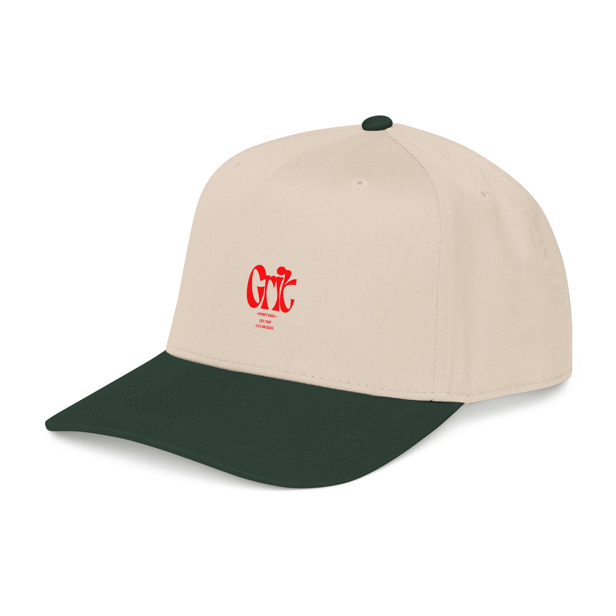 Grit - Mid Profile Baseball Cap — Red 'Crt' Script Embroidered Logo