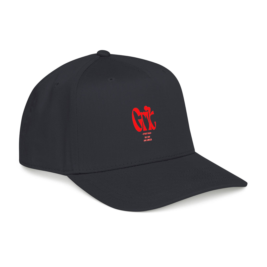 Grit - Mid Profile Baseball Cap — Red 'Crt' Script Embroidered Logo