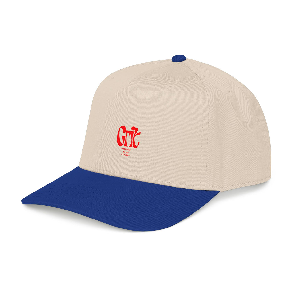 Grit - Mid Profile Baseball Cap — Red 'Crt' Script Embroidered Logo