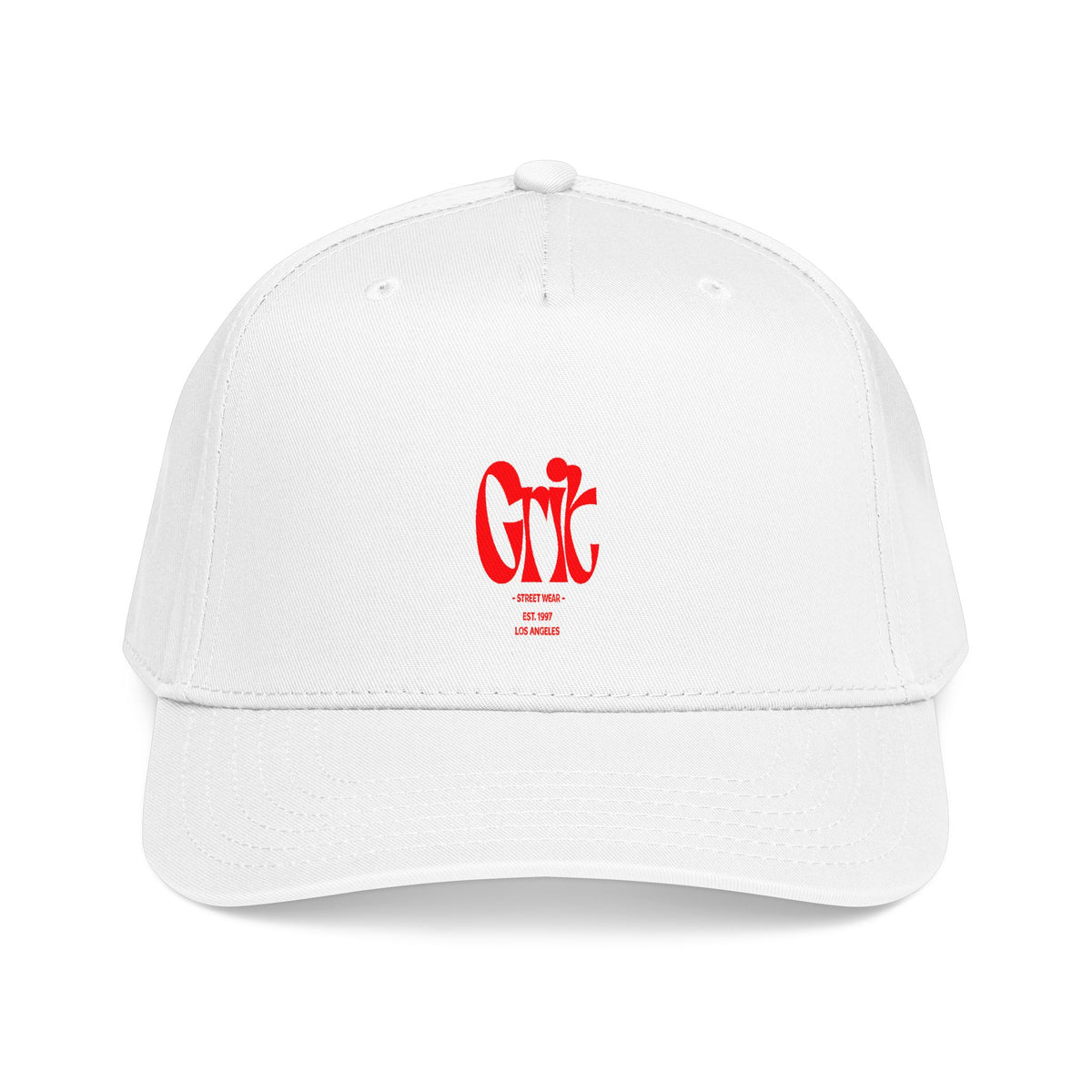 Grit - Mid Profile Baseball Cap — Red 'Crt' Script Embroidered Logo