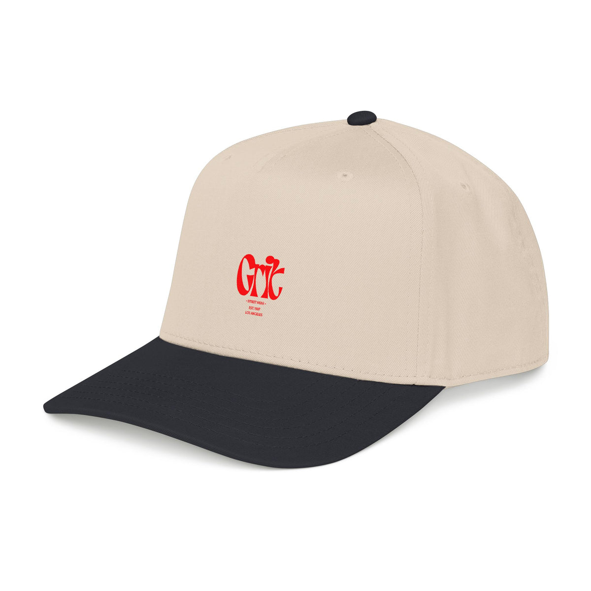 Grit - Mid Profile Baseball Cap — Red 'Crt' Script Embroidered Logo