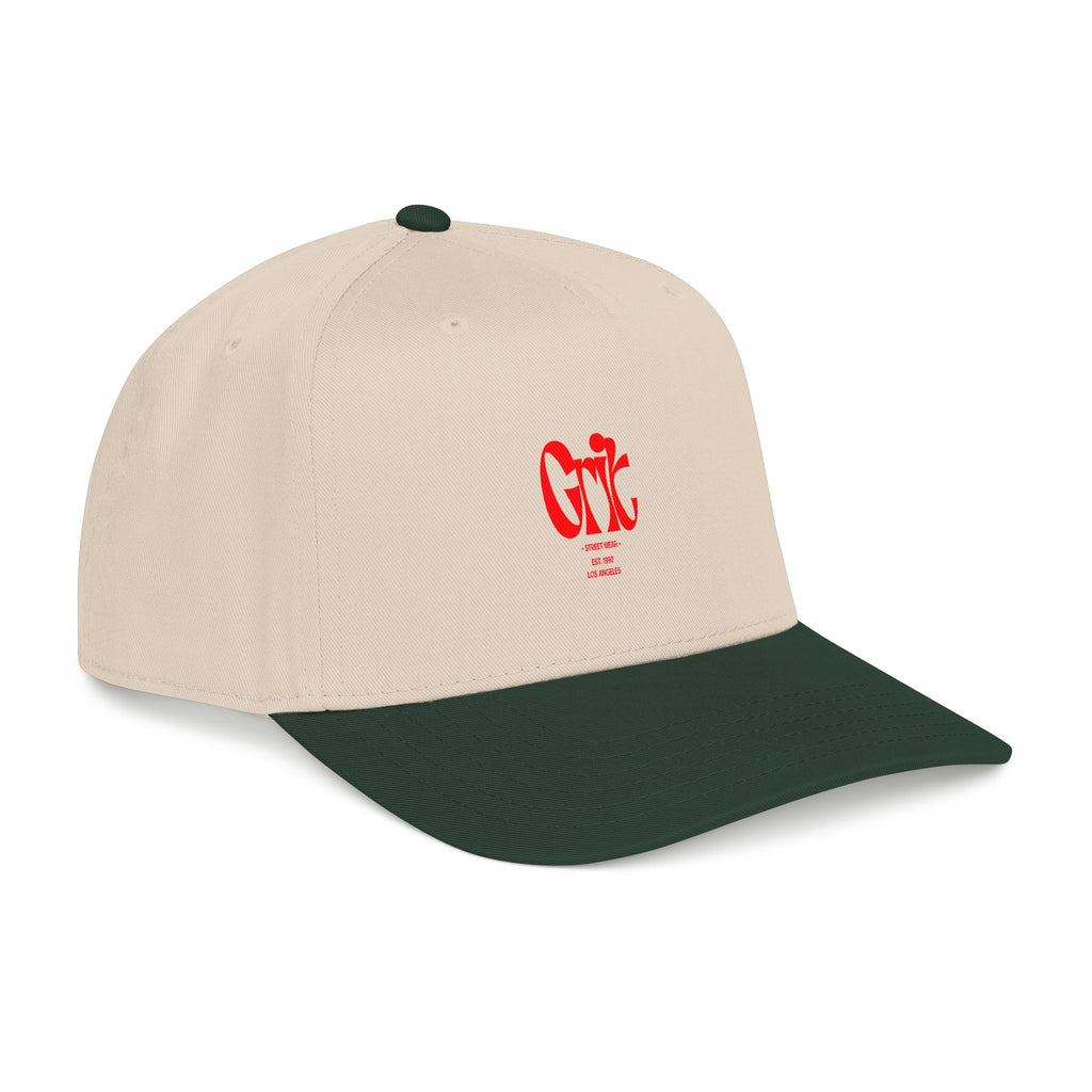 Grit - Mid Profile Baseball Cap — Red 'Crt' Script Embroidered Logo