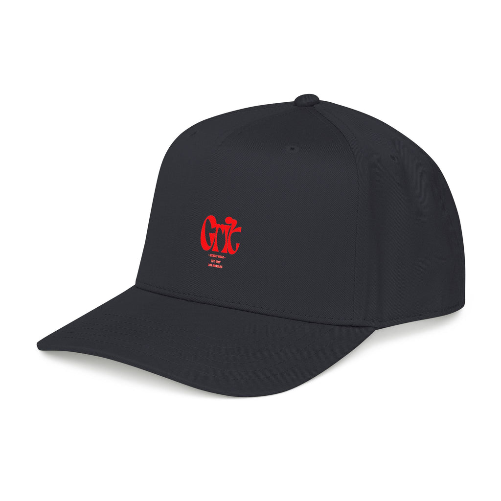 Grit - Mid Profile Baseball Cap — Red 'Crt' Script Embroidered Logo