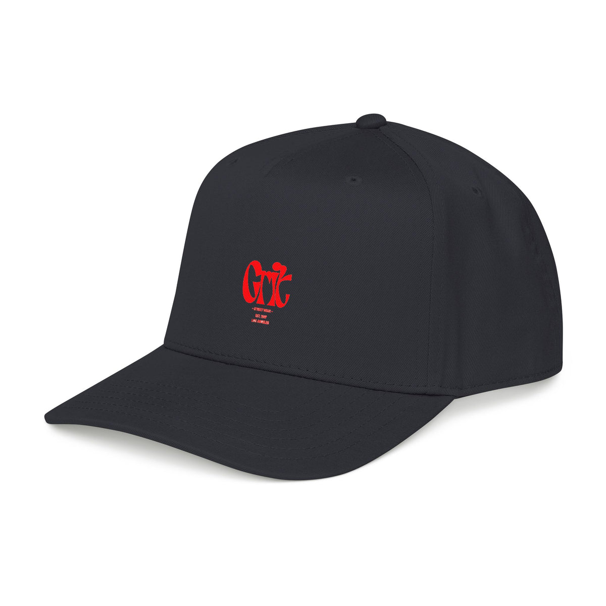 Grit - Mid Profile Baseball Cap — Red 'Crt' Script Embroidered Logo