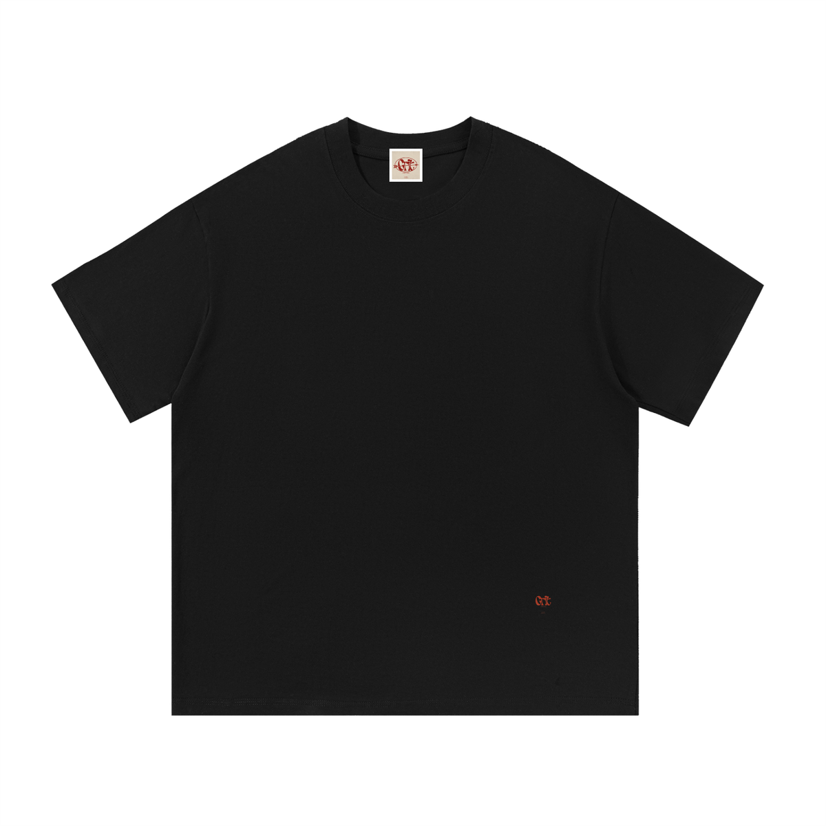 Grit black oversized 100% cotton t-shirt with a round neck and small red logo detail on the lower front.