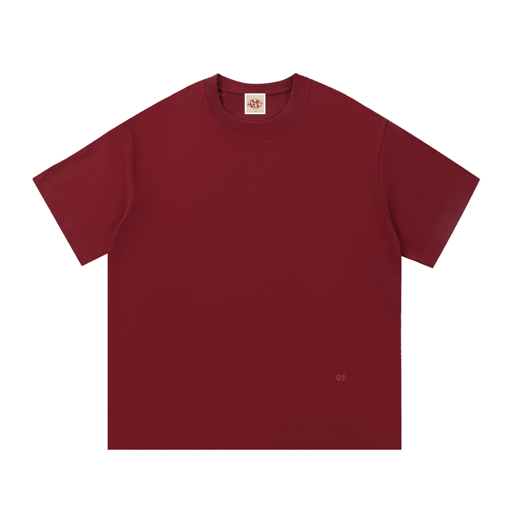 Grit oversized maroon 100% cotton short sleeve t-shirt with a round neck and subtle logo detail