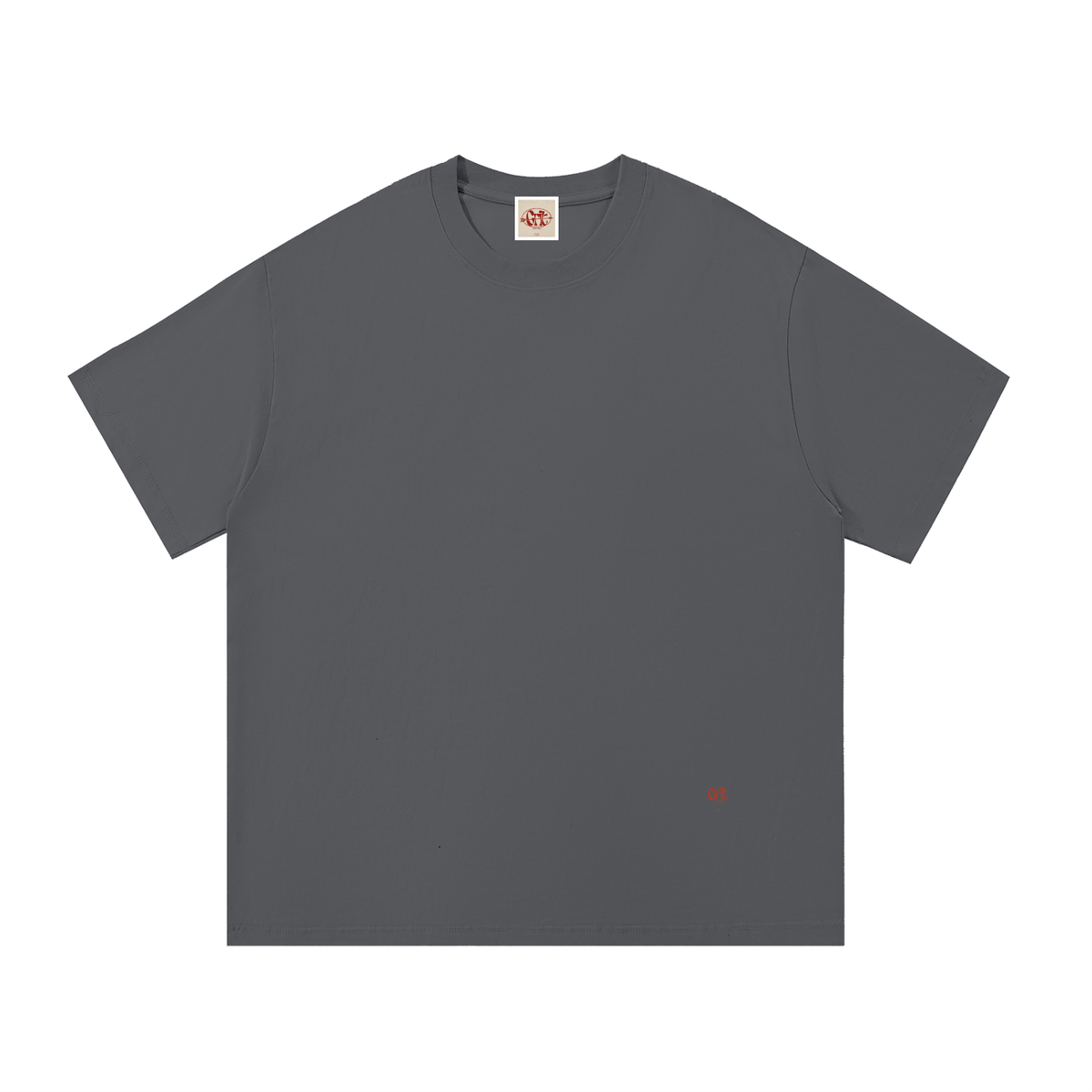 Grit charcoal grey oversized 100% cotton round neck t-shirt with short sleeves and a minimalist design.