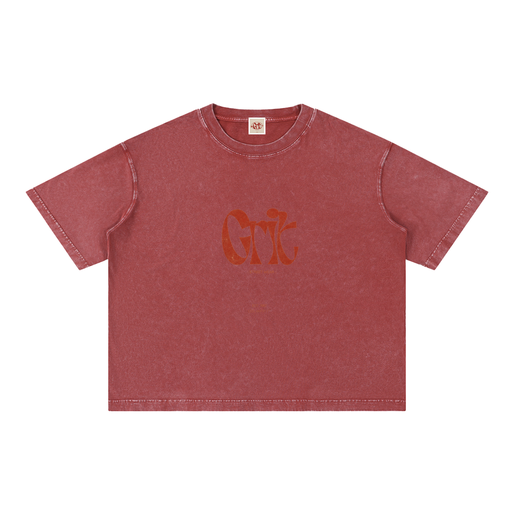 Grit mineral wash boxy cotton t-shirt in red with a relaxed drop-shoulder fit and round neckline.