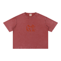 Grit mineral wash boxy cotton t-shirt in red with a relaxed drop-shoulder fit and round neckline.