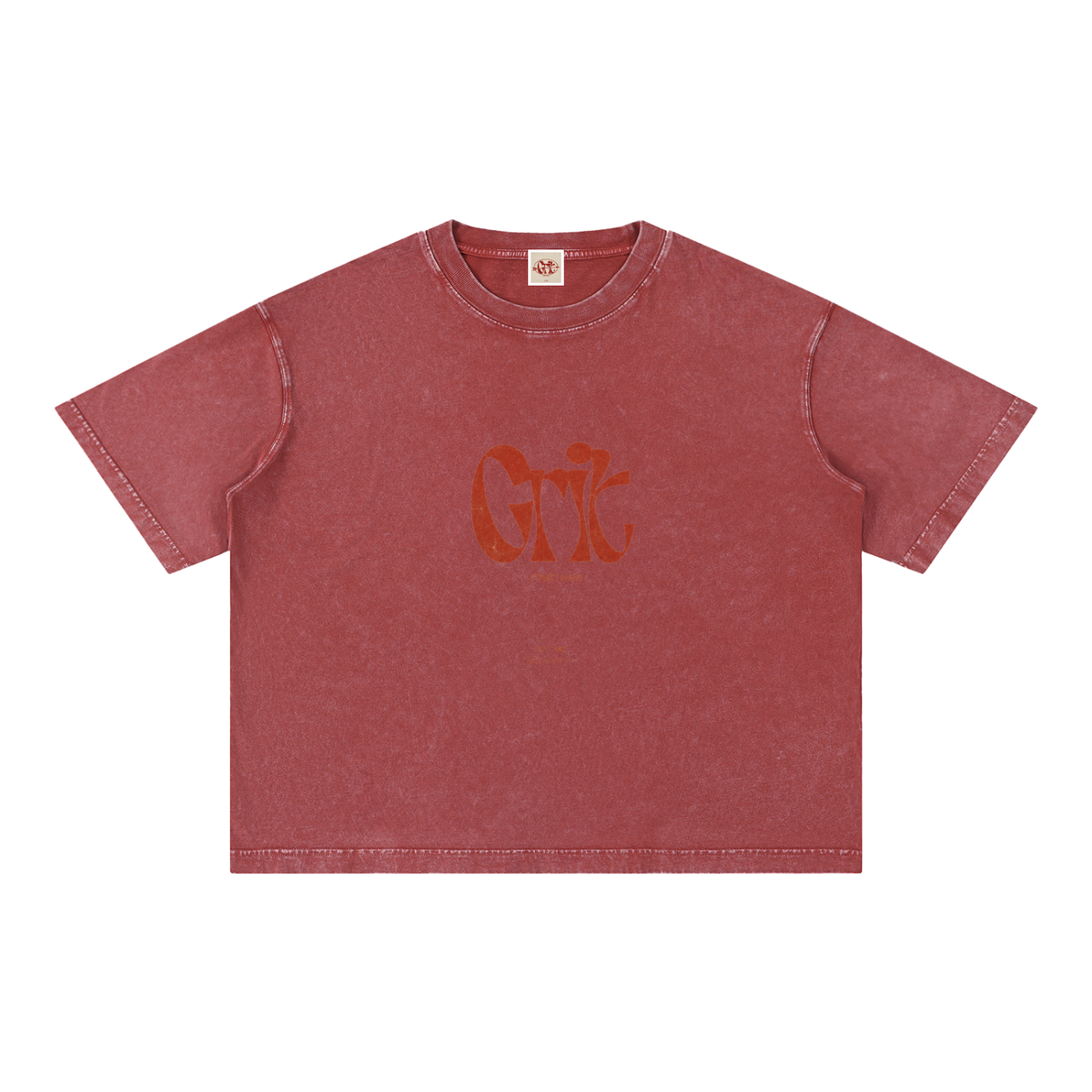 Grit mineral wash boxy cotton t-shirt in red with a relaxed drop-shoulder fit and round neckline.