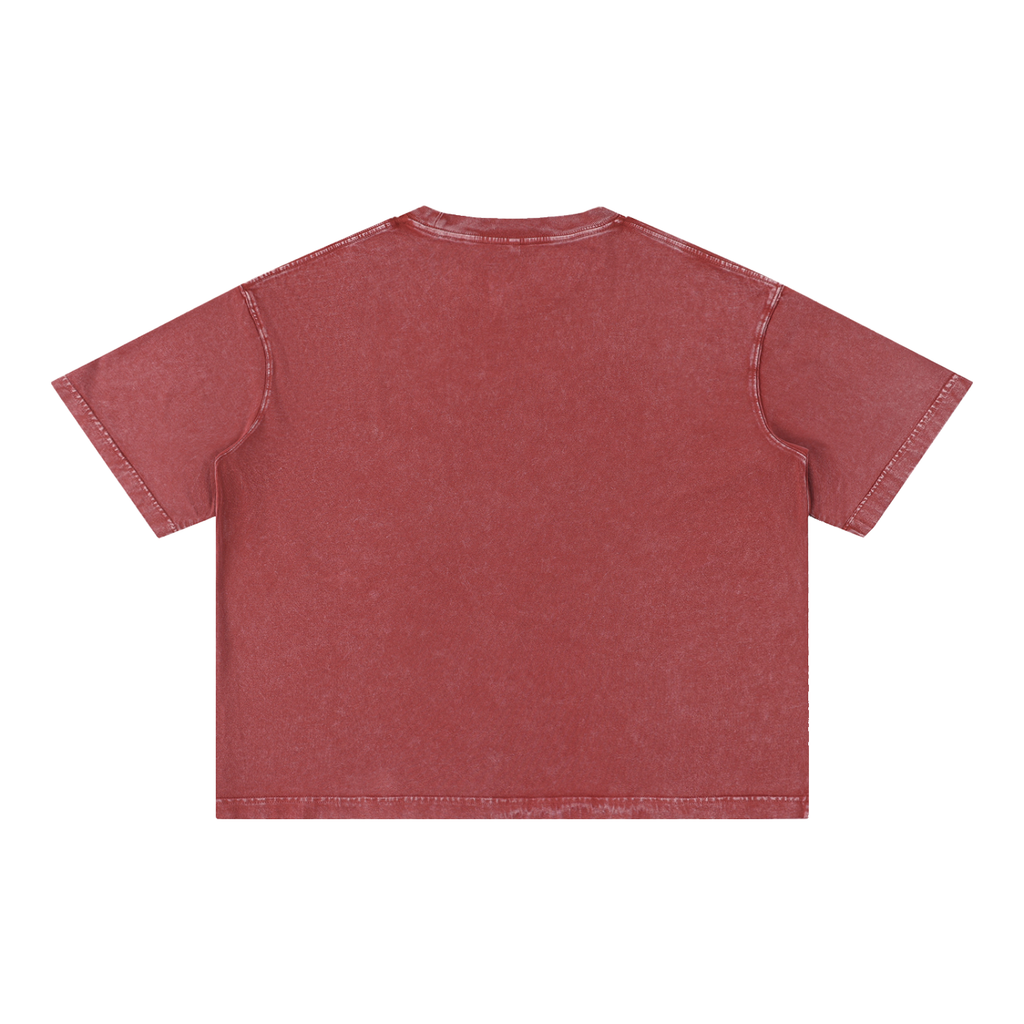 Back view of a Grit mineral wash red cotton t-shirt with a relaxed boxy fit and drop-shoulder design.