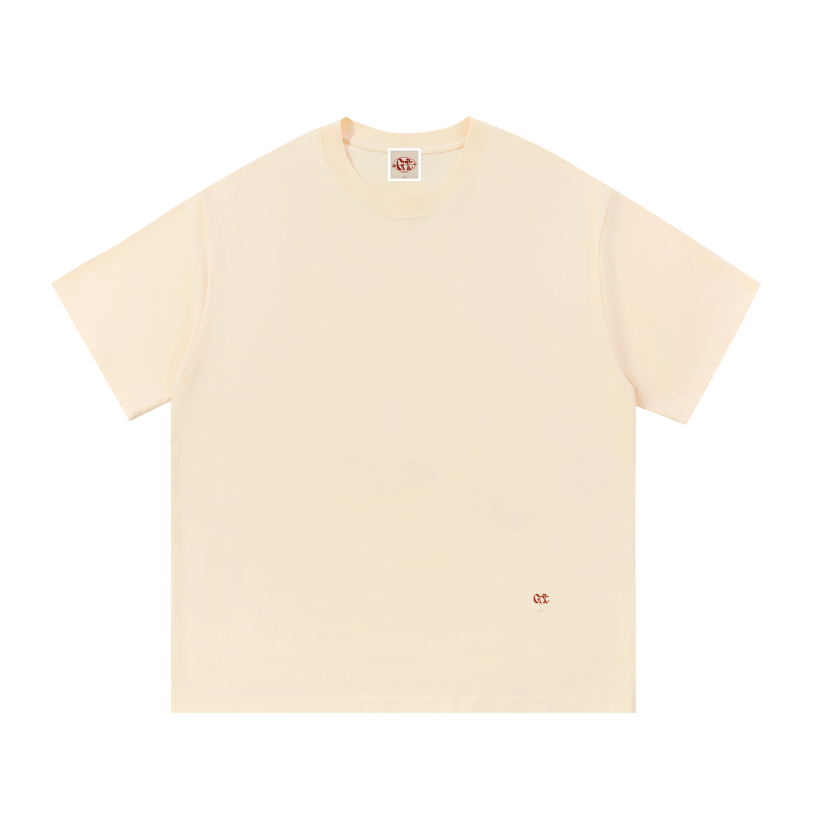 Grit oversized cream 100% cotton t-shirt with a round neck and small red logo detail on the hem