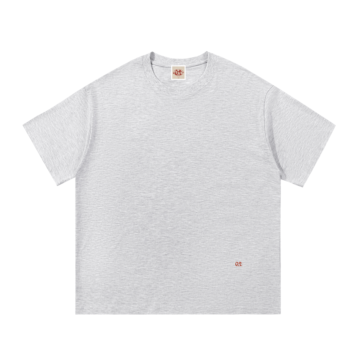 Grit oversized grey cotton t-shirt with a round neck and small red logo detail on the front