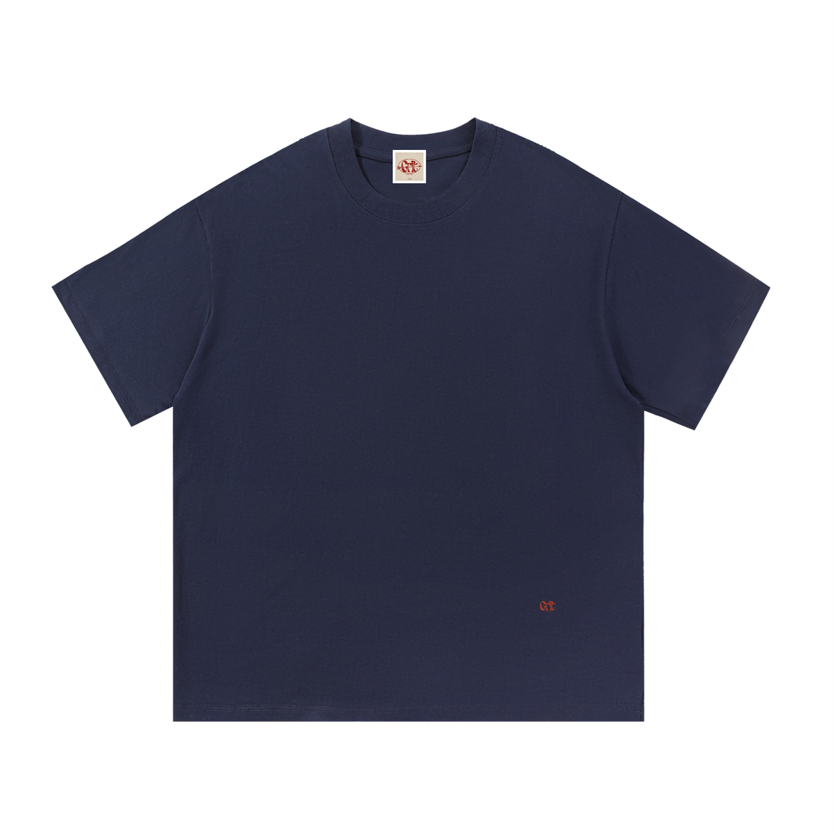 Grit oversized navy blue cotton t-shirt with a round neck and small red logo embroidery on the front