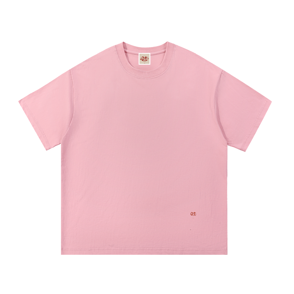Grit oversized light pink 100% cotton round neck t-shirt with short sleeves and a small logo detail